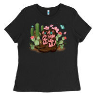 Black cowboy boots with cactus Ladies Tee - MaliasSmallBusiness