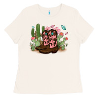 Bone cowboy boots with cactus Ladies Tee - MaliasSmallBusiness