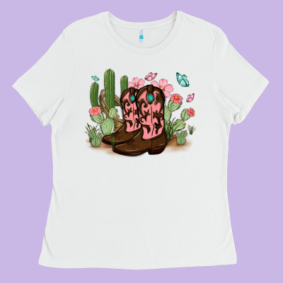 Ladies Tee cowboy boots with cactus