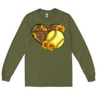 Army Green Softball Heart With Sunflowers Long Sleeve Tee - LillyAllenDesigns