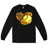 Black Softball Heart With Sunflowers Long Sleeve Tee - LillyAllenDesigns