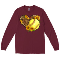 Burgundy Softball Heart With Sunflowers Long Sleeve Tee - LillyAllenDesigns