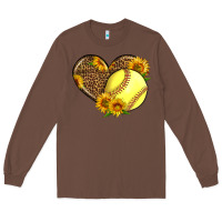 Chestnut Softball Heart With Sunflowers Long Sleeve Tee - LillyAllenDesigns
