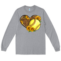 Heather Grey Softball Heart With Sunflowers Long Sleeve Tee - LillyAllenDesigns