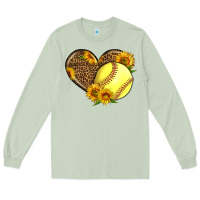 Matcha Softball Heart With Sunflowers Long Sleeve Tee - LillyAllenDesigns