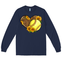 Navy Softball Heart With Sunflowers Long Sleeve Tee - LillyAllenDesigns