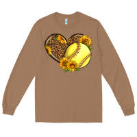 Toasted Coconut Softball Heart With Sunflowers Long Sleeve Tee - LillyAllenDesigns