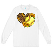 White Softball Heart With Sunflowers Long Sleeve Tee - LillyAllenDesigns