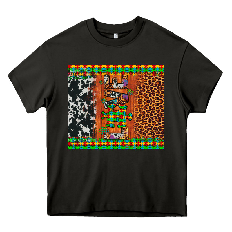 Love Autism Awareness Leopard Cowhide Heavy Core Tee by Artiststas | Teevron