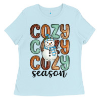 Baby Blue cozy season snowman Ladies Tee - MaliasSmallBusiness
