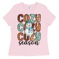 Bubblegum Pink cozy season snowman Ladies Tee - MaliasSmallBusiness