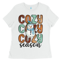 White cozy season snowman Ladies Tee - MaliasSmallBusiness