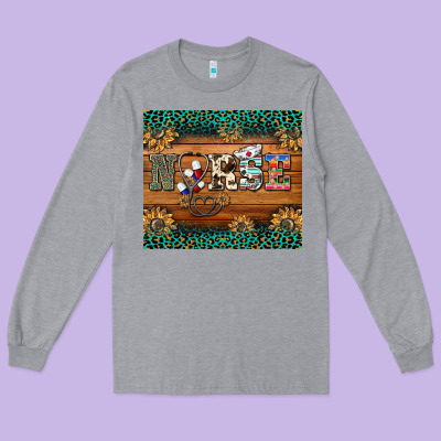 Western Nurse Glitter Leopard Sunflowers Long Sleeve Tee Designed By Barkaloodesign