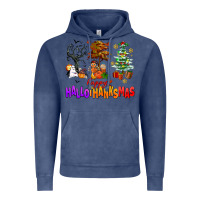 Vintage Denim happy hallothanksmas trees Vintage Hoodie - AdoDesignShop