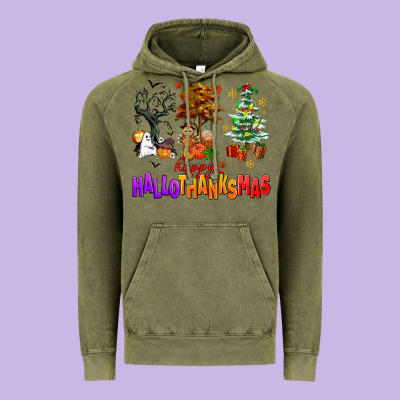 Happy Hallothanksmas Trees Vintage Hoodie Designed By Adodesignshop