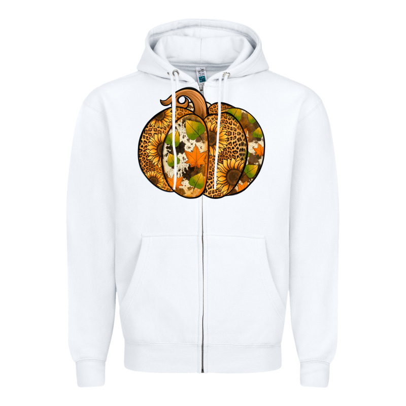 Leopard Cowhide Sunflower Pumpkin Zipper Hoodie by NancyCooperArtShop | Teevron