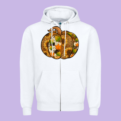 Leopard Cowhide Sunflower Pumpkin Zipper Hoodie Designed By Nancycooperartshop