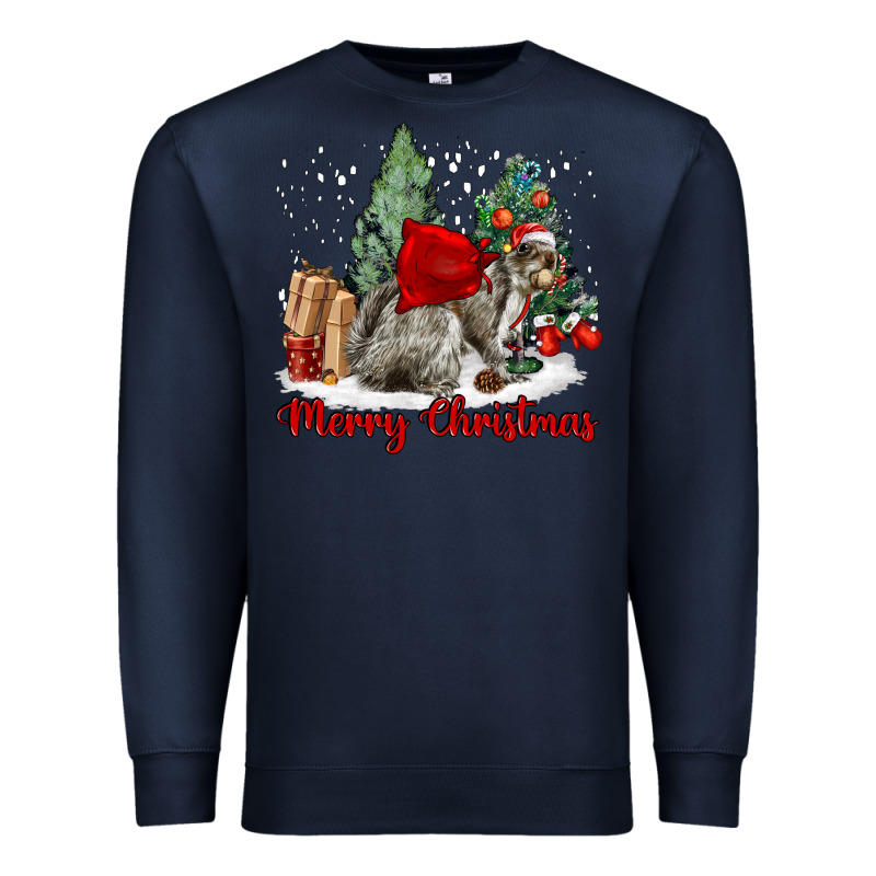 Merry Christmas Gray Squirrel Premium Sweatshirt by LillyAllenDesigns | Teevron