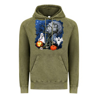 Vintage Olive halloween tree and ghosts Vintage Hoodie - AdoDesignShop