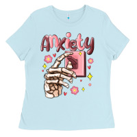 Baby Blue anxiety skeleton hand Ladies Tee - MaliasSmallBusiness