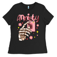 Black anxiety skeleton hand Ladies Tee - MaliasSmallBusiness
