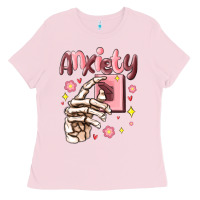 Bubblegum Pink anxiety skeleton hand Ladies Tee - MaliasSmallBusiness