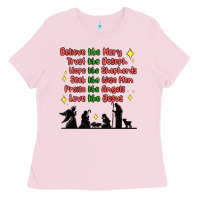 Bubblegum Pink jesus and family belive like mary Ladies Tee - MaliasSmallBusiness