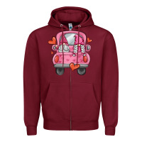 Burgundy valentines day gnome truck Zipper Hoodie - MaliasSmallBusiness