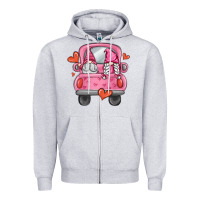 Heather Grey valentines day gnome truck Zipper Hoodie - MaliasSmallBusiness