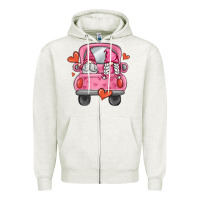 Oatmeal Heather valentines day gnome truck Zipper Hoodie - MaliasSmallBusiness