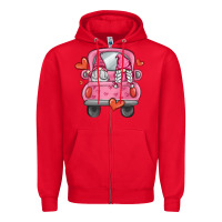 Red valentines day gnome truck Zipper Hoodie - MaliasSmallBusiness