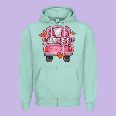 Valentines Day Gnome Truck Zipper Hoodie Designed By Maliassmallbusiness