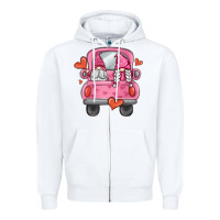 White valentines day gnome truck Zipper Hoodie - MaliasSmallBusiness