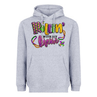 Heather Grey rollin' with my krewe mardi gras Heavyweight Hoodie - LillyAllenDesigns