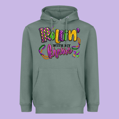 Rollin' With My Krewe Mardi Gras Heavyweight Hoodie Designed By Lillyallendesigns