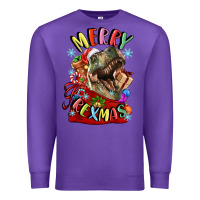 Purple t rex merry rexmas Premium Sweatshirt - LillyAllenDesigns