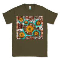 Army Green sunflowers and western old wheel aztec cowhide background Classic Tee - Artiststas