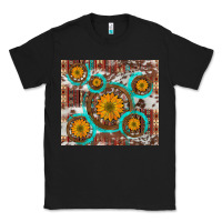 Black sunflowers and western old wheel aztec cowhide background Classic Tee - Artiststas