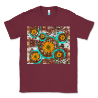 Burgundy sunflowers and western old wheel aztec cowhide background Classic Tee - Artiststas