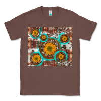 Chestnut sunflowers and western old wheel aztec cowhide background Classic Tee - Artiststas