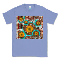 Colony Blue sunflowers and western old wheel aztec cowhide background Classic Tee - Artiststas