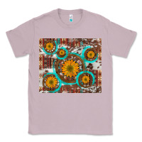Lilac sunflowers and western old wheel aztec cowhide background Classic Tee - Artiststas