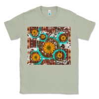 Matcha sunflowers and western old wheel aztec cowhide background Classic Tee - Artiststas