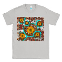 Moon Dust sunflowers and western old wheel aztec cowhide background Classic Tee - Artiststas