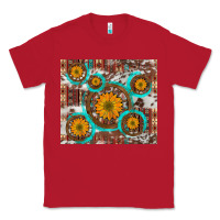 Red sunflowers and western old wheel aztec cowhide background Classic Tee - Artiststas