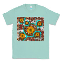 Seafoam sunflowers and western old wheel aztec cowhide background Classic Tee - Artiststas