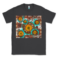 Smoke sunflowers and western old wheel aztec cowhide background Classic Tee - Artiststas