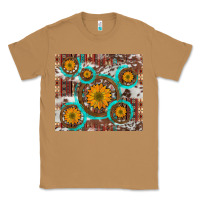 Toasted Coconut sunflowers and western old wheel aztec cowhide background Classic Tee - Artiststas