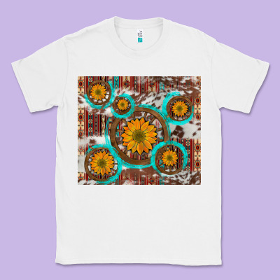 Sunflowers And Western Old Wheel Aztec Cowhide Background Classic Tee Designed By Artiststas