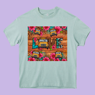 Love School Bus Leopard Heavy Core Tee Designed By Artiststas